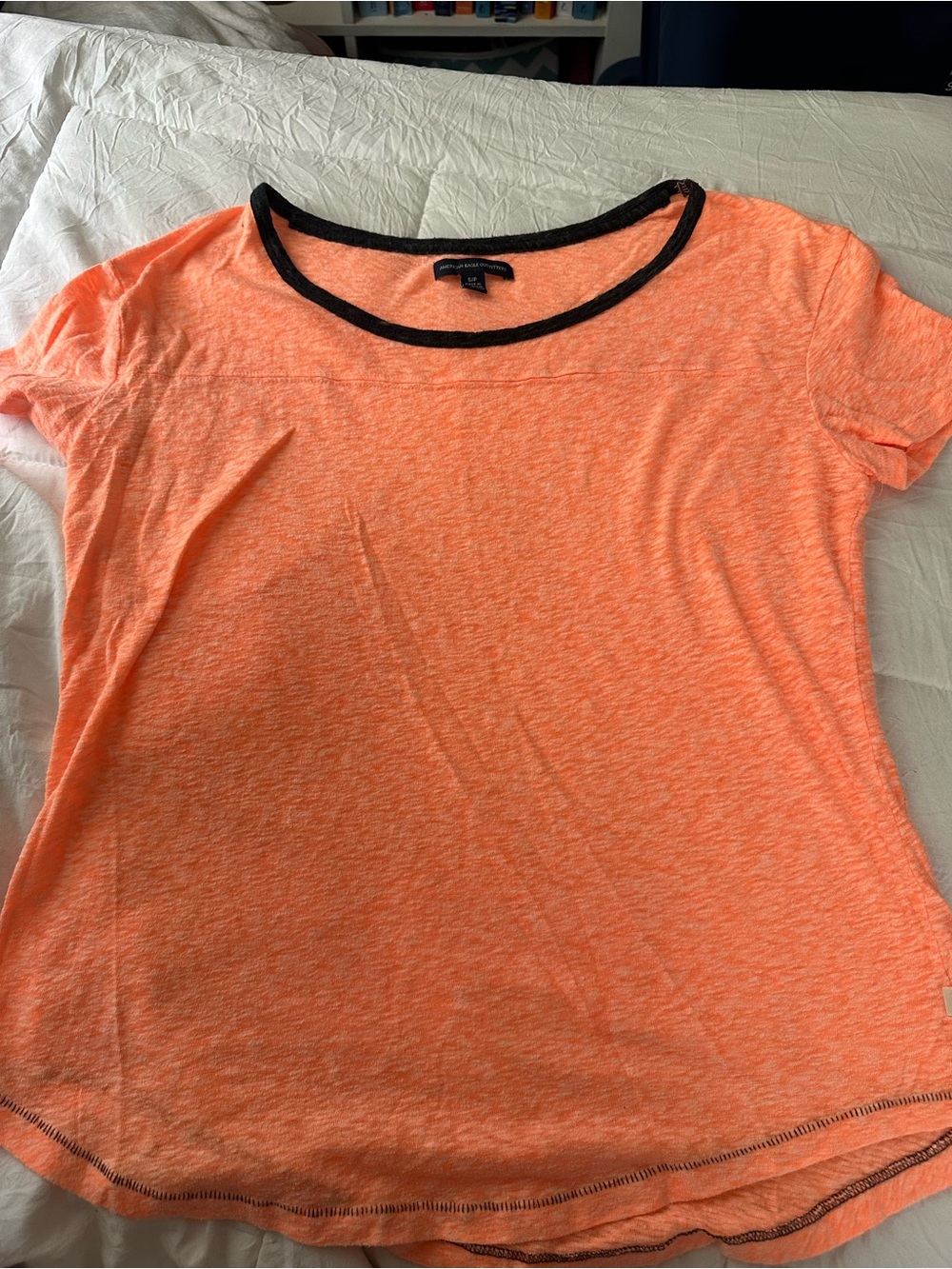 American Eagle Outfitters Neon Orange Short Sleeve Tee with Black Trim